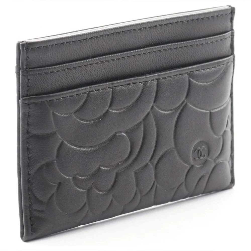 Chanel Black Leather Camellia Card Wallet